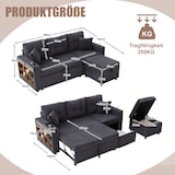 thumbnail of Merax 3-Sitzer-Schlafsofa mit Schlaffunktion, Mehrfunktionales Cord-Sofa mit Stauraum & Ausziehbett. Inkl. USB-C, Dunkelgrau