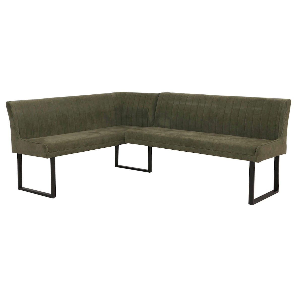 Eckbank HWC-O82, Esszimmerbank Bank, Öko-Tex (310g/m²) Chenille Stoff/Textil Metall 159x210cm ~ grün