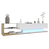 thumbnail of TV-Schrank 170x36x38cm mit LED Beleuchtung, Hochglanz TV Lowboard modern mit Glasregalen und Schubladen, Wohnzimmermöbel Weiß Holz