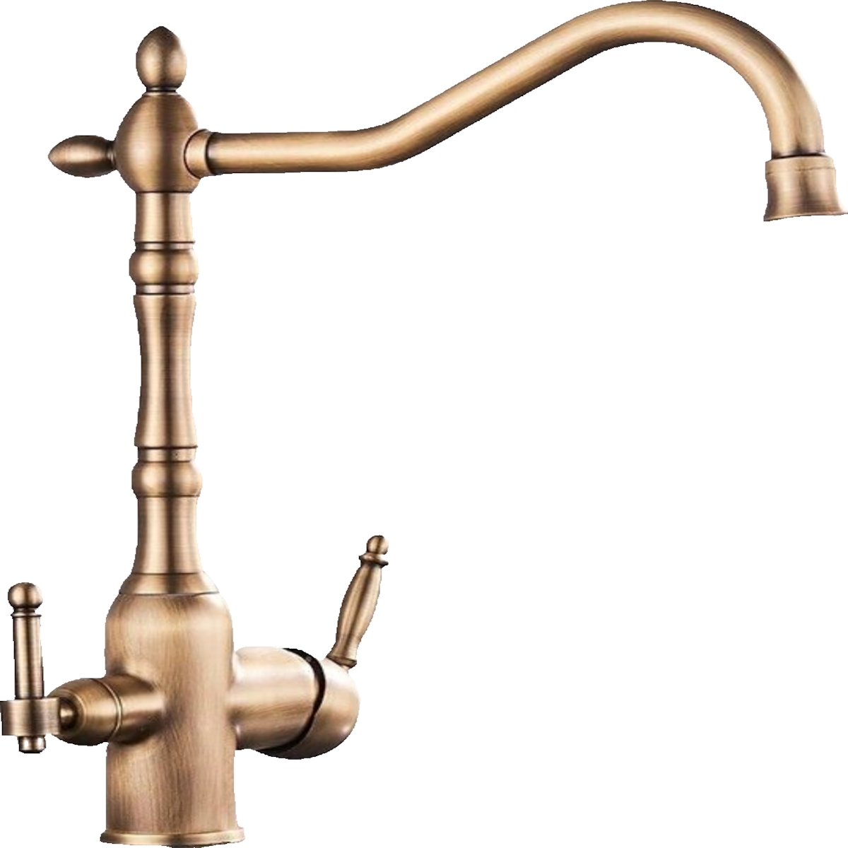 KLARWERK Julian | Vintage 3 Wege Messing unlackiert Filtermatur | Gastronomie Edelstahl Osmose Wasserhahn Küche | Mischbatterie Retro 360° Filter 3 