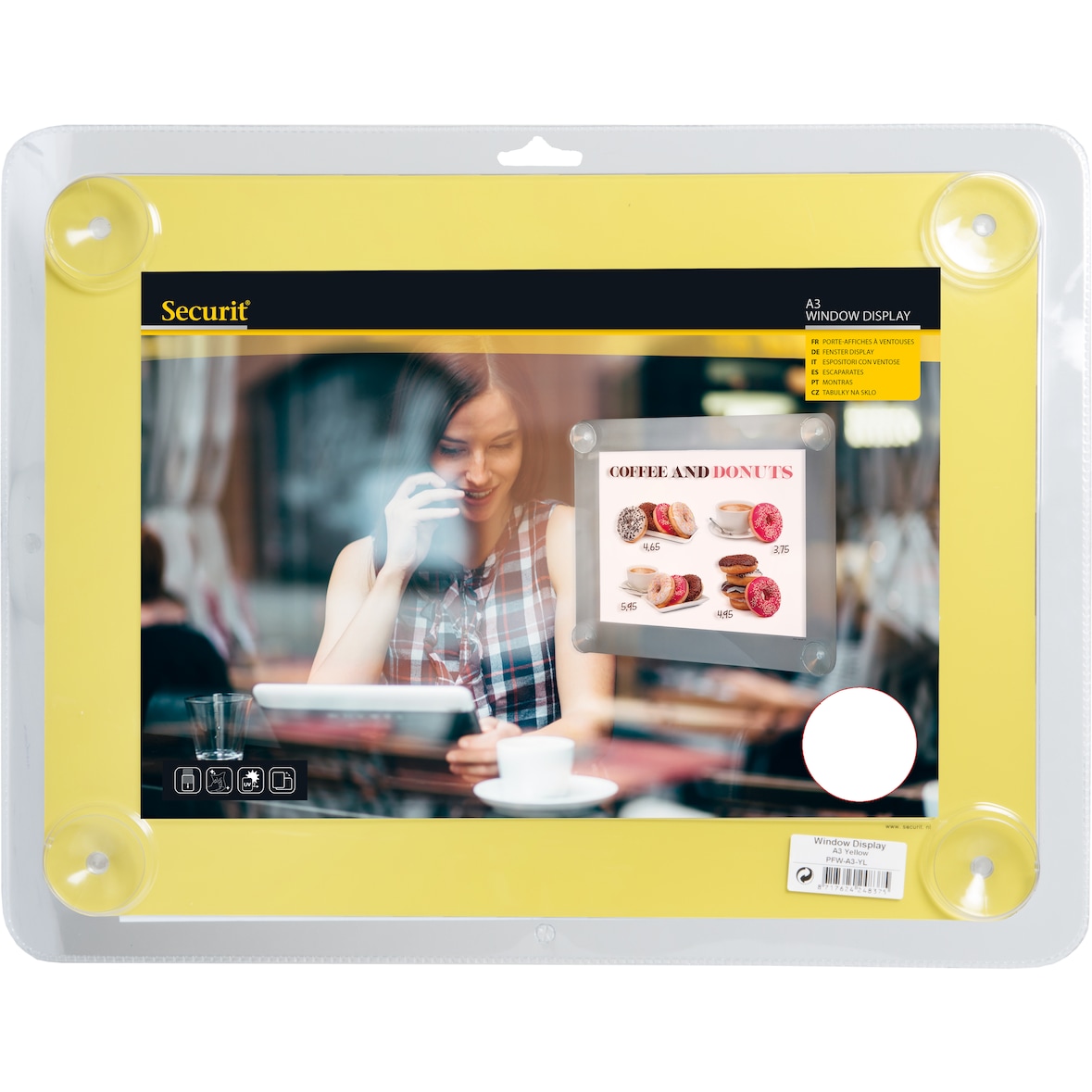 Securit® Cornice per poster da finestra - Doppia faccia e resistente ai raggi UV - 4 ventose incluse - A3