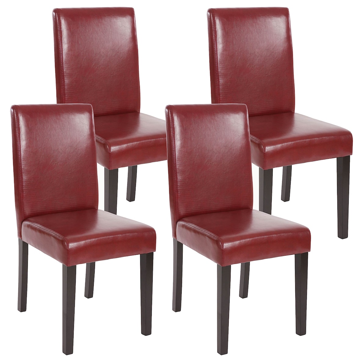 4er-Set Esszimmerstuhl Stuhl Küchenstuhl Littau ~ Kunstleder, rot-braun, dunkle Beine