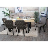 thumbnail of Set van 6 eetkamerstoel HWC-M60, gestoffeerde stoel keukenstoel fauteuil stoel, stof/textiel massief hout ~ donkergroen-grijs