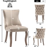 thumbnail of Esszimmerstuhl Samt Beige 91x50x52 cm mit Knopfsteppung und silbernen Ziernägeln, gebogene Massivholzbeine, Polsterstuhl im Retro Look