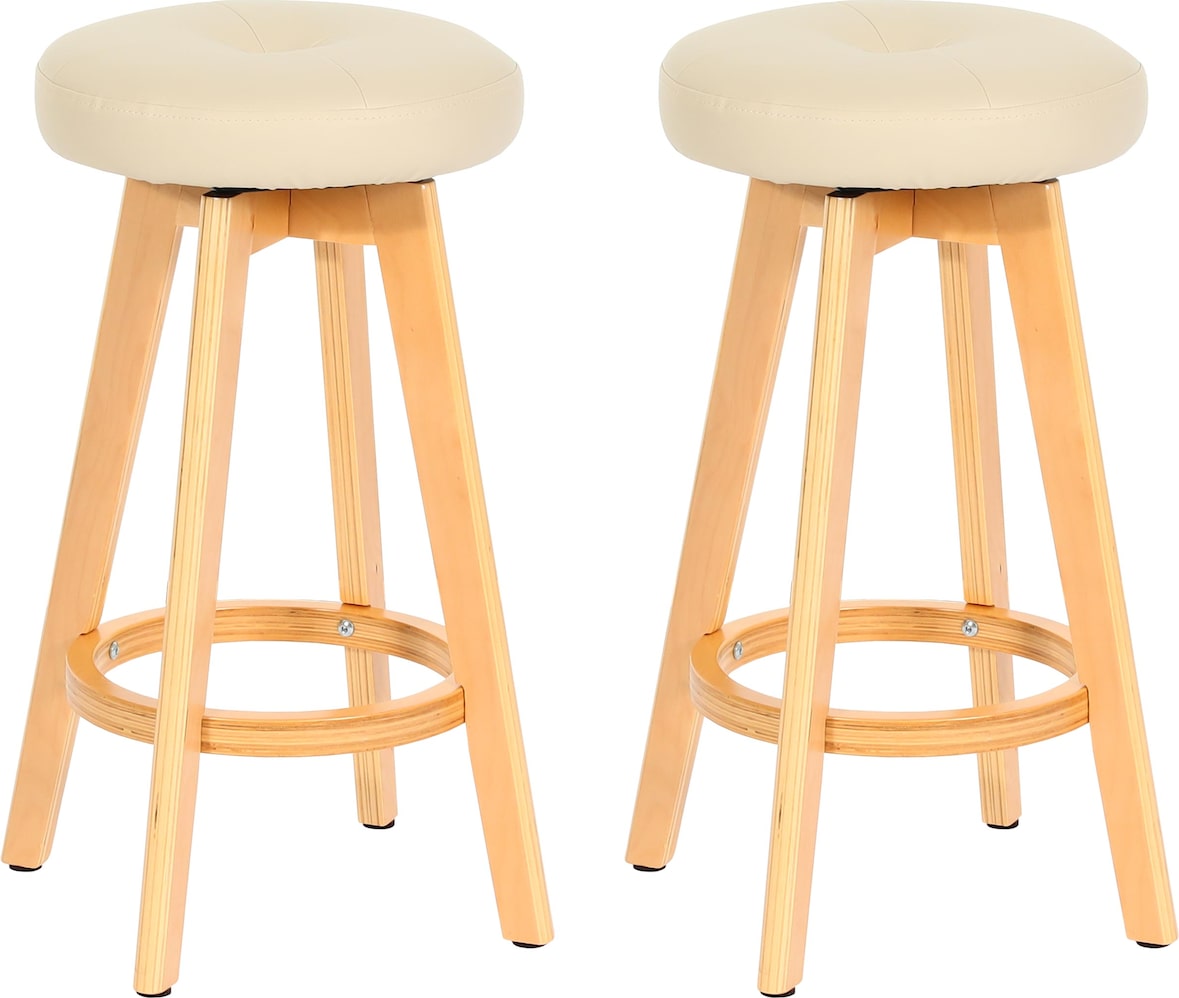 2er-Set Barhocker drehbar und einfach | Sitzhöhe 67cm | Holz Kunstleder drehbar | Creme | helle Beine | Barstuhl Tresenhocker