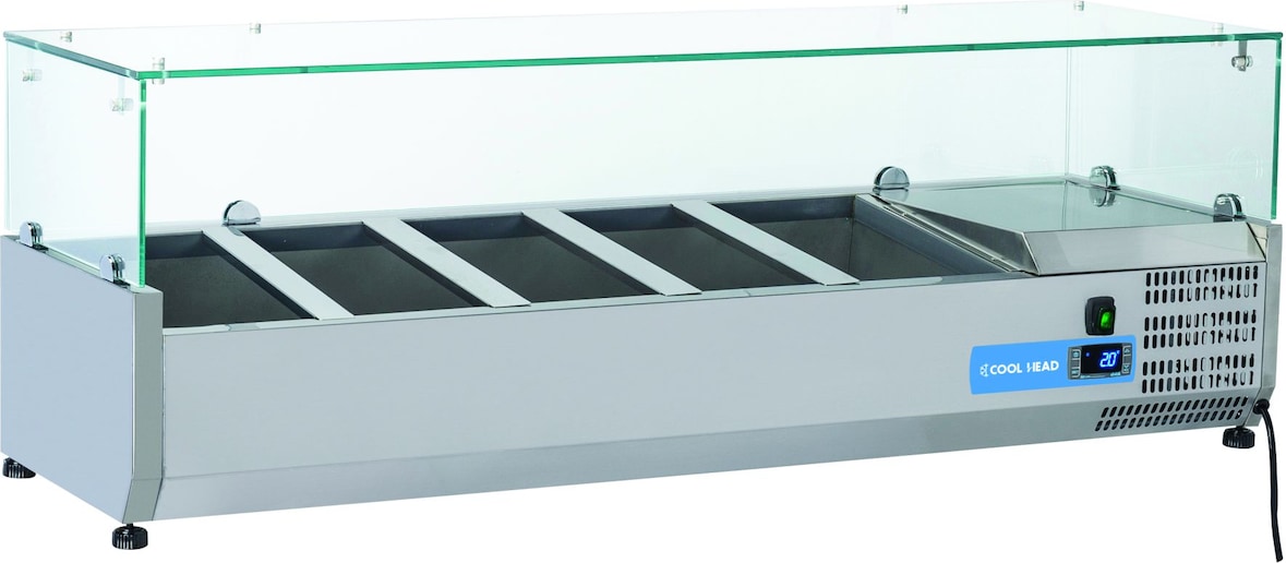 Edelstahl-Kühlvitrine für 5 GN1/3 Tabletts. Abmessungen 130x39.5x44h cm. Temperatur +2°C/+8°C. Kühlkopf VRX 13/38