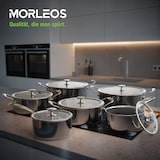 thumbnail of MORLEOS Suppentopf Ø 24 cm – 4,7 l – 5-Schicht-Edelstahl – Glasdeckel – Induktion – spülmaschinenfest – energiesparender Kochtopf
