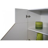 thumbnail of Dmora Kommode Ludovico, Küchen-Sideboard mit 2 Türen und 3 Schubladen, Wohnzimmer-Buffet, 100 % Made in Italy, cm 141x43h86, glänzend weiß und Ahorn