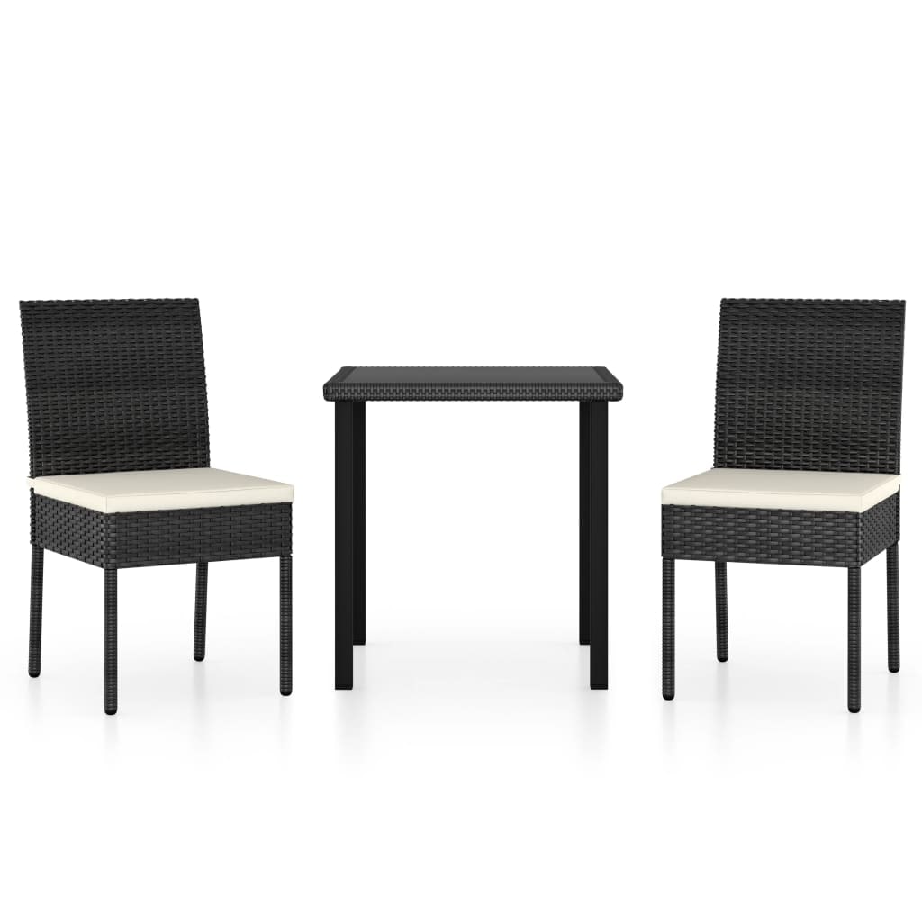 Set Da Pranzo Da Giardino 3 Pz In Polyrattan Nero
