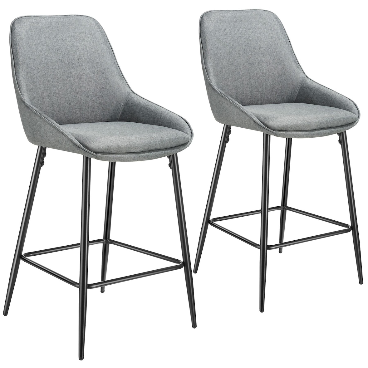 tectake Taburete alto SIERA con respaldo - Juego de 2 Tejido gris/negro