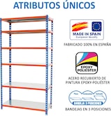 thumbnail of SimonRack Estantería Metálica, 2500x1200x300 mm, 6 Alturas, Bandeja Metal, 200 kg de Punto Flexión, Azul/Naranja/Galva - Simonclick