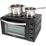 thumbnail of Bomann KK 6059 CB Kleinküche, 28 Liter Mini-Backofen mit 2 Kochplatten, Umluft, Ober- & Unterhitze, Drehspieß, Cool-Touch-Griff, 3100 Watt, Schwarz