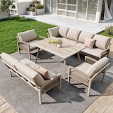 thumbnail of Merax set modular de jardín para 6-8 personas, sofá esquinero, 2 sofás sillón, 2 sillones individuales, mesa, cojines, beige