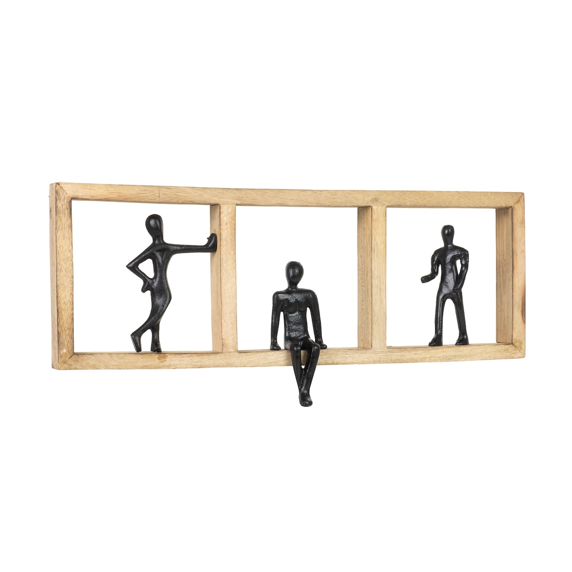 Dekofigur Moments Schwarz 52,5 cm Mangoholz Aluminium Wandfigur mit drei Figuren Symbol für Gemeinschaft Begegnung Zusammenhalt Dekoration Handarbeit