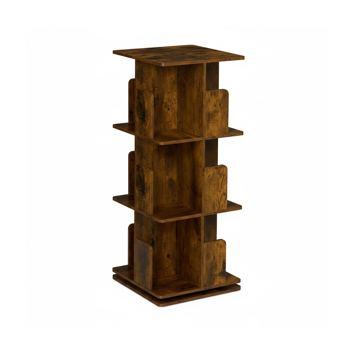 Relaxdays Bücherregal, 360 Grad drehbar, 3 Ebenen, Industrial Design, HxBxT: 95x39x39 cm, Wohnzimmer Drehregal, braun