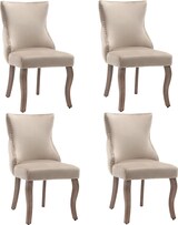 thumbnail of Esszimmerstuhl Samt Beige 91x50x52 cm mit Knopfsteppung und silbernen Ziernägeln, gebogene Massivholzbeine, Polsterstuhl im Retro Look