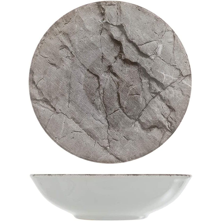 H&H Set 12 Piatti Fondi Petra Stoneware, Grigio, Cm 20