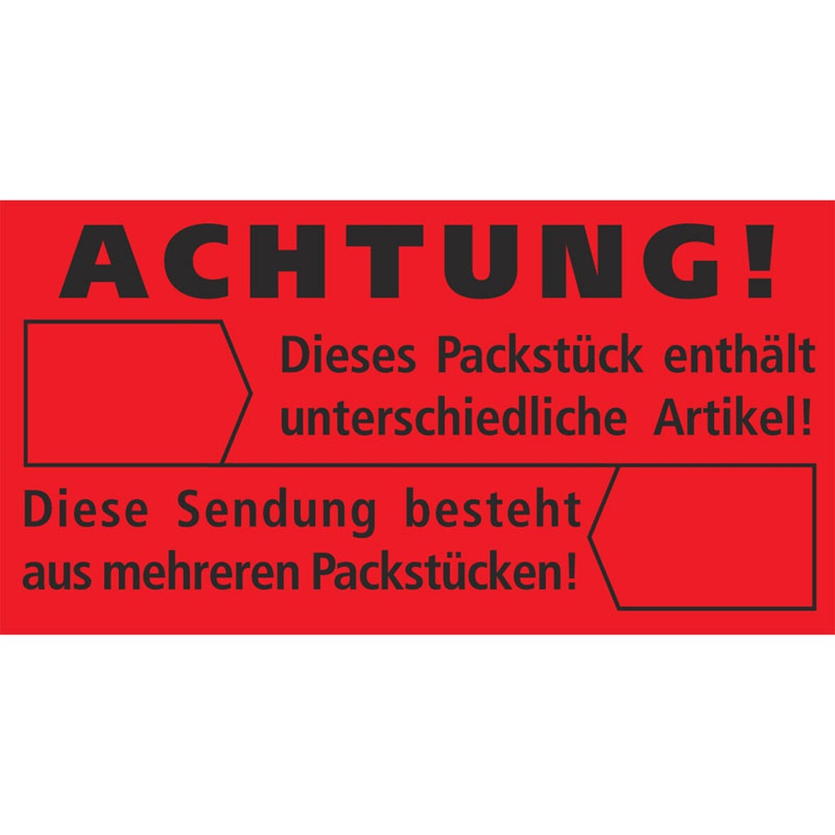 1000x Hinweisetiketten rot ACHTUNG! UNTERSCHIEDLICHE ARTIKEL 145x76mm