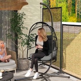 thumbnail of Hängesessel Rattan Optik Dunkelgrau 74x68x105 cm faltbar mit 10 cm Polster und Kopfkissen, Stahlrahmen, 360 Grad Drehhaken, bis 150 kg