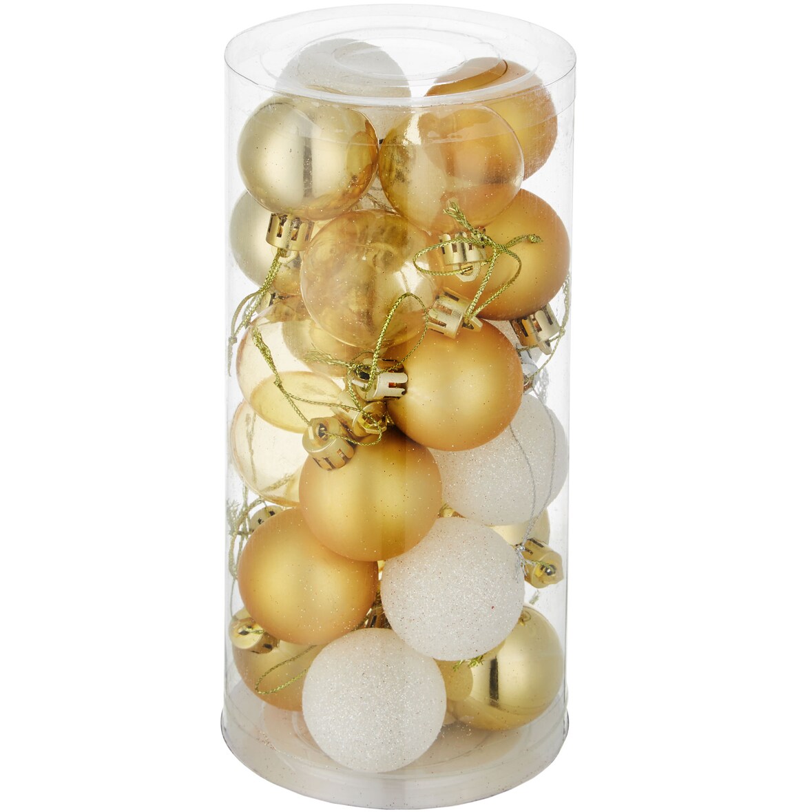 24 Christbaumkugeln unzerbrechlich in Weiß/Gold - gold/weiß