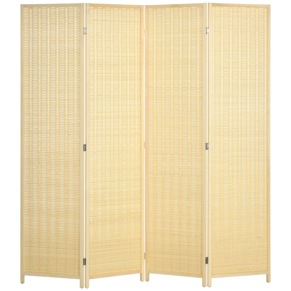 HOMCOM Biombo de 4 Painéis Dobrável 180x180 cm Separador de Ambientes Tecido a Mão de Bambu e Fio de Algodão 180x180 cm Madeira