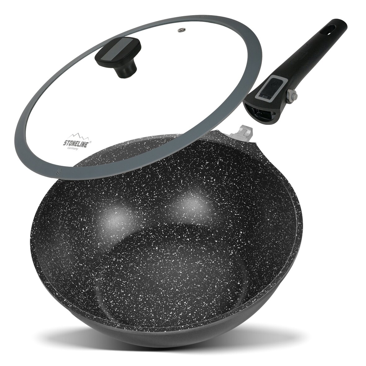 STONELINE® Imagination PLUS Wok 30 cm, mit abnehmbarem Griff, mit Glasdeckel