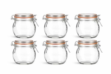 Pack de 6 tarros de cristal esféricos 750 ml – frascos herméticos con cierre metálico (reutilizables y resistentes)