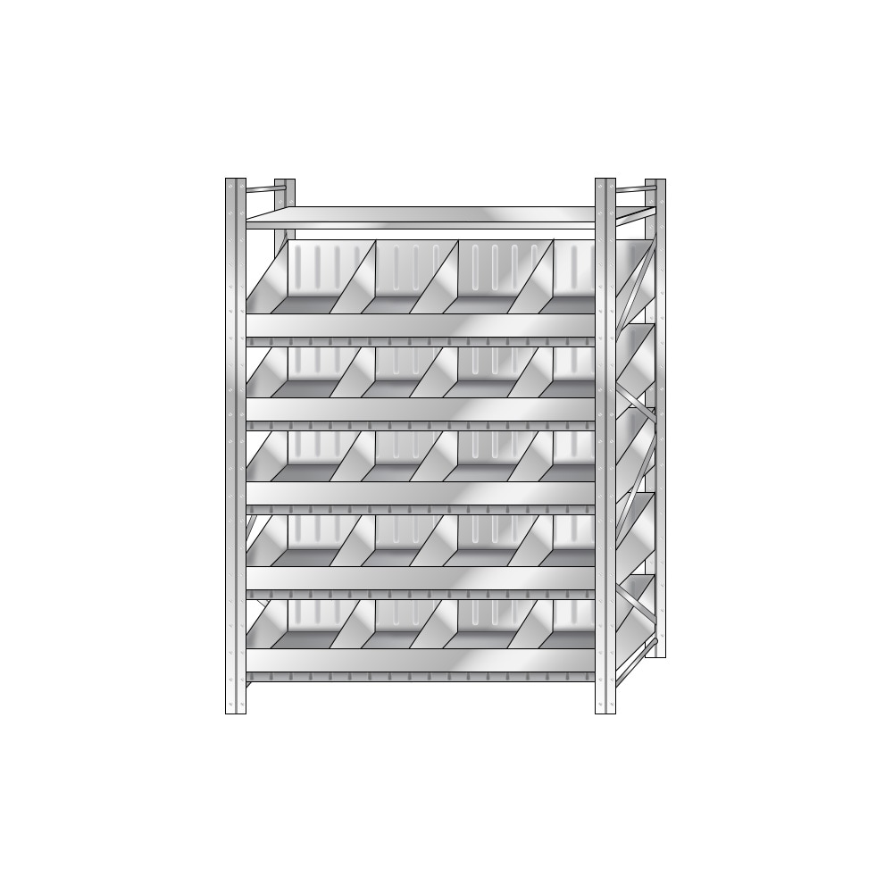 Schüttgutregal, Stecksystem, verzinkt, HxBxT 2000 x 1290 x 525 mm, 5 Ebenen, 20 Schüttfächer