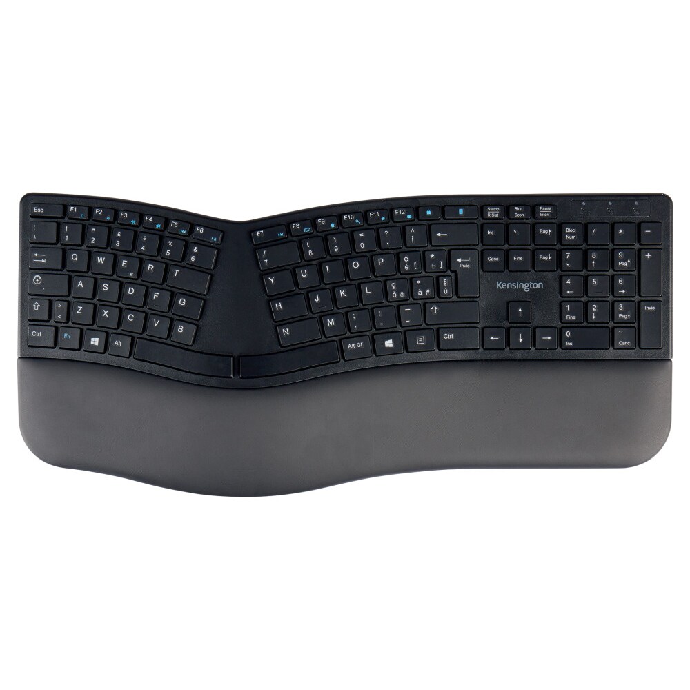 Kensington Tastiera Wireless ergonomica ProFit Ergo, Tastiera divisa con layout italiano, Doppia funzionalità 2,4 GHz & Bluetooth, K75401IT
