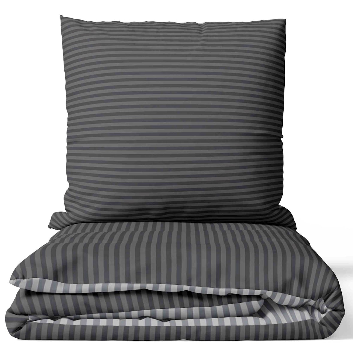 Baumwolle Bettwäsche 155x220 cm Anthrazit Grau gestreift Wendeseite Reißverschluss 2 tlg