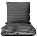 thumbnail of Baumwolle Bettwäsche 155x220 cm Anthrazit Grau gestreift Wendeseite Reißverschluss 2 tlg