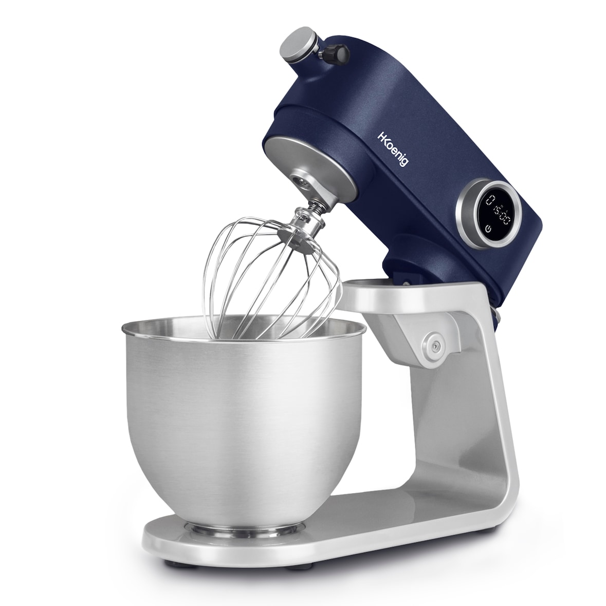 H.Koenig KM126 keukenmachine, professioneel, multifunctioneel, 5 L, roestvrij staal, matblauw, krachtig, 800 W, 8 snelheden