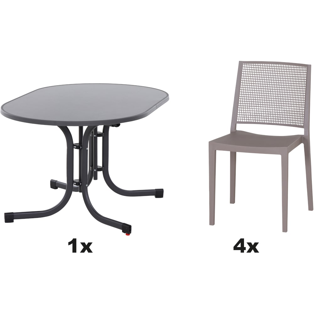 SIENA GARDEN Urban Lights Set 5teilig Square Stuhl gastrotauglich taupe mit Tisch Paco 140x90