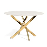 thumbnail of Table d’intérieur Ø120 cm avec plateau en verre trempé et pieds en métal, au design élégant pour cuisine ou salle à manger – Kasper – Marbre rose/Or