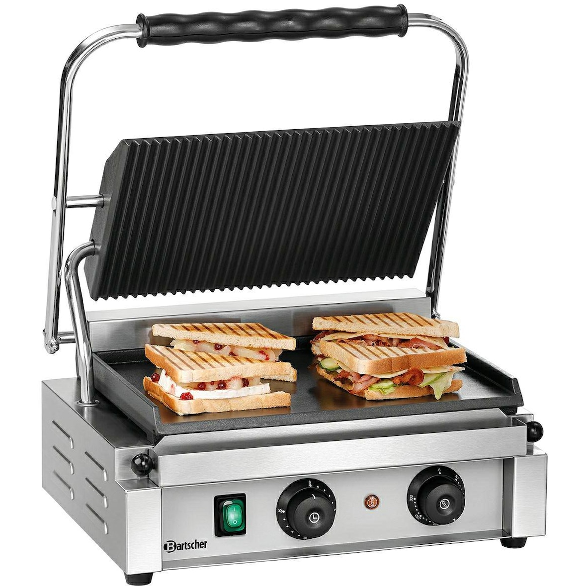 Grill panini inox fonte émaillé lisse, rainurée, avec minuterie, 2200 W, 220 V - MONO