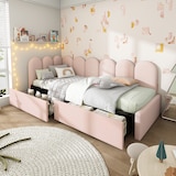 thumbnail of Merax Polsterbett Einzelbett mit Schubladen Stauraumbett Samt Daybett Tagesbett Schlafsofa 90x200cm Rosa(Ohne Matratze)