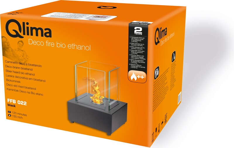 Ein Bioethanol-Dekofeuer in einer Glasbox.