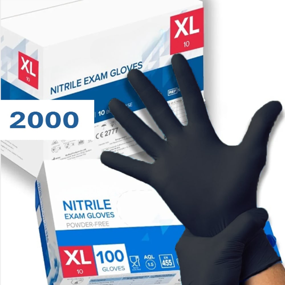 Gedikum | 2000 Nitril | Nitrilhandschuhe | Einweghandschuhe | Einmalhandschuhe | 20 x 100er Packung | Schwarz | Größe XL