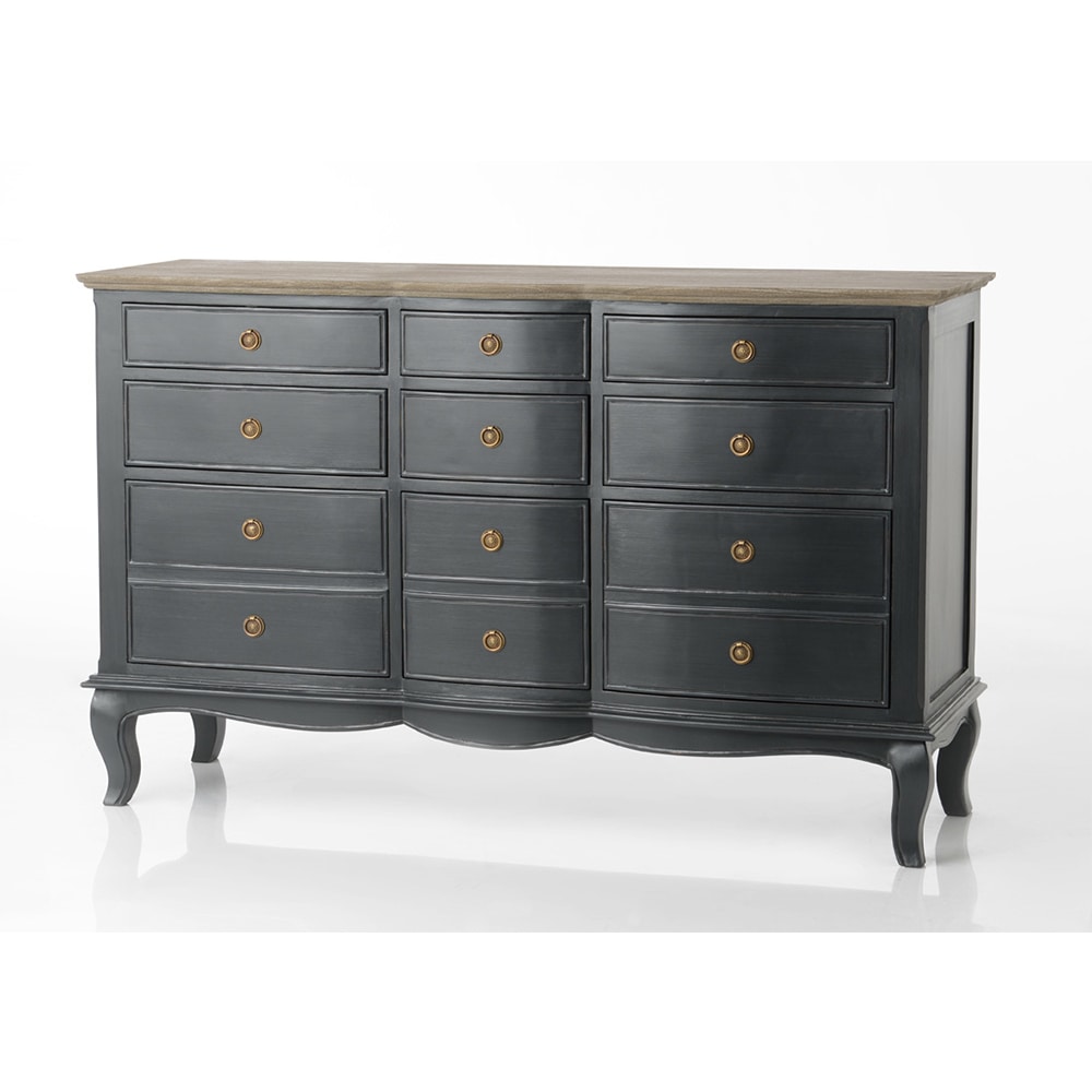 Commode 9 tiroirs maddy 140x45x90 cm gris -   Bois Amadeus 45.00x140.00 cm