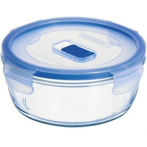 4x Pure Box Active rund 92cl m. Dkl.* - Luminarc Transparent (gehärtet) / - blauer PP Deckel