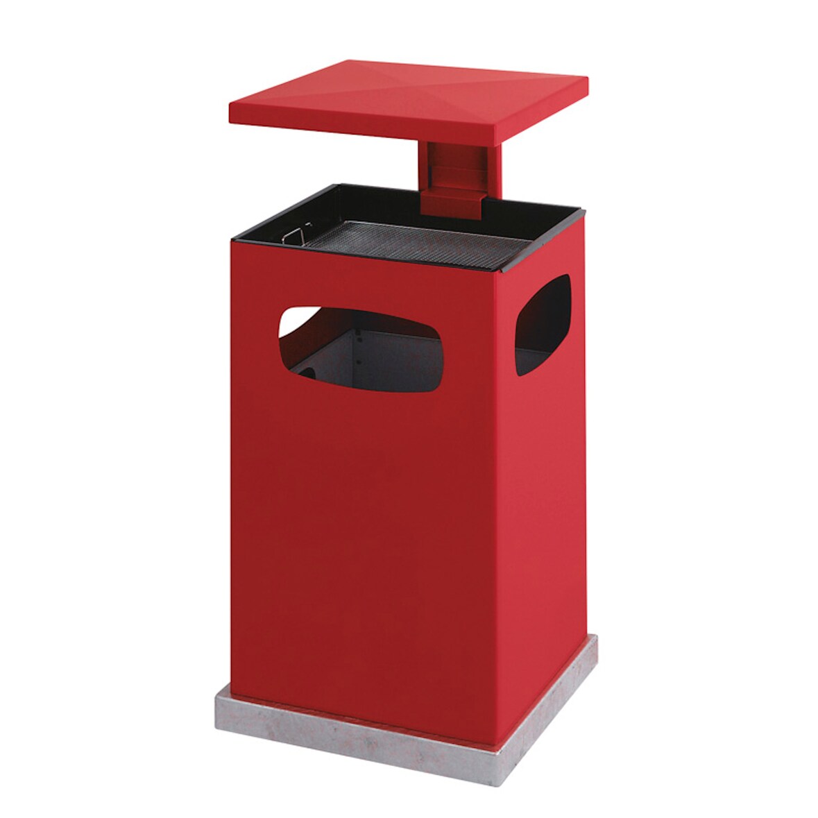 PROREGAL Metall Kombiascher mit abnehmbarem Dach | 80 Liter, HxBxT 95,5x50x50cm | Inkl. Befestigungsmaterial für Bodenmontage | Rot