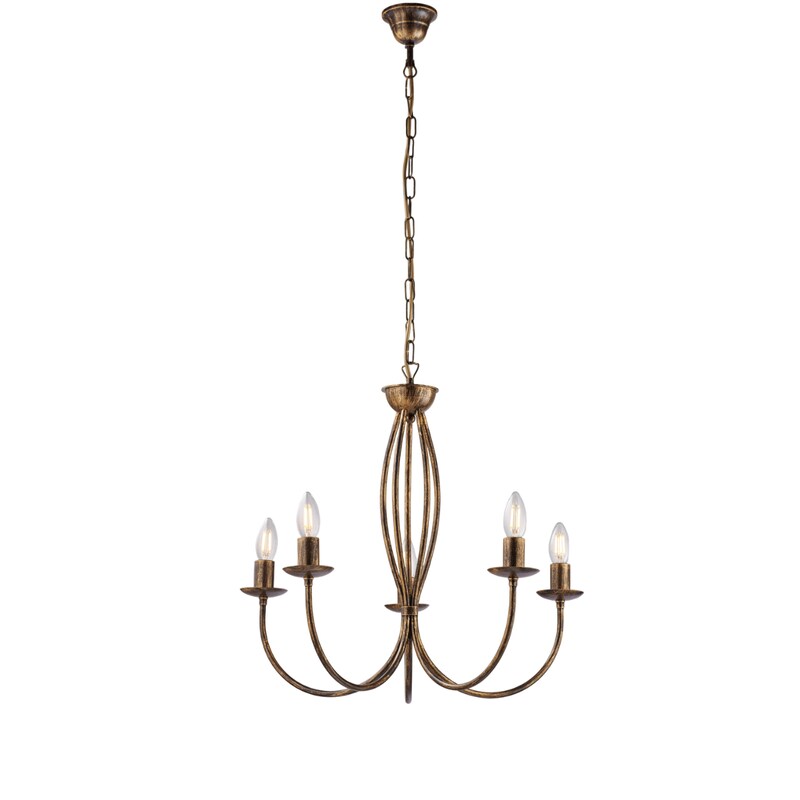 Botte - Lampadario in ferro laccato marrone con decoraz. oro antico 5 luci 113 - Ø55 - BL147-5-BR