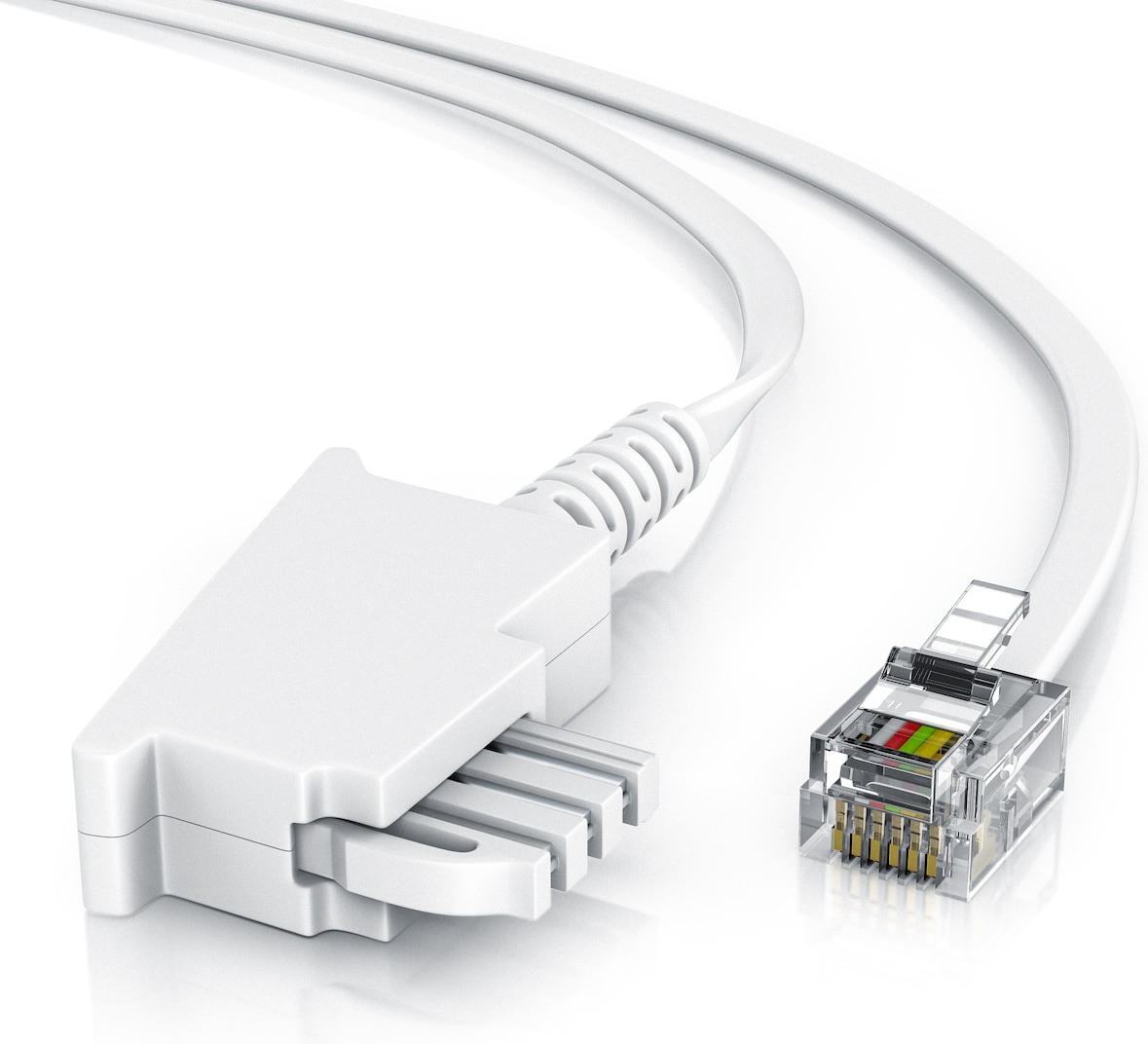 CSL - 15m Telefonkabel TAE-F Stecker auf RJ11 Stecker − Int. Norm 6P4C / 4-polig belegt − Flachkabel - TAE-F - weiß
