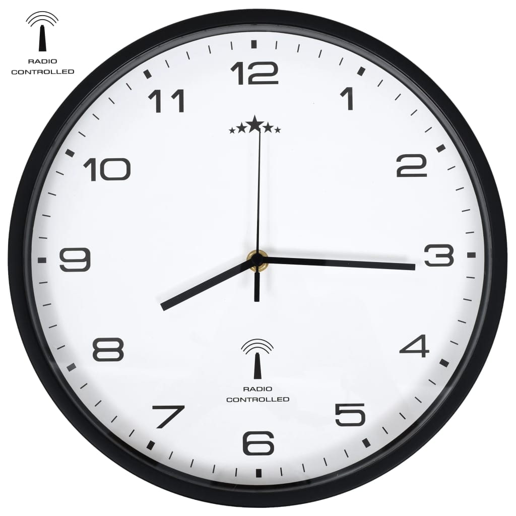 Décoshop26 - Horloge murale radioguidée Mouvement à quartz 31 cm Blanc/noir DEC022250