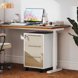 thumbnail of Cajonera de oficina mueble archivador con ruedas 3 cajones cerradura y 2 llaves para estudio salón 40x40x63,5 cm blanco y roble