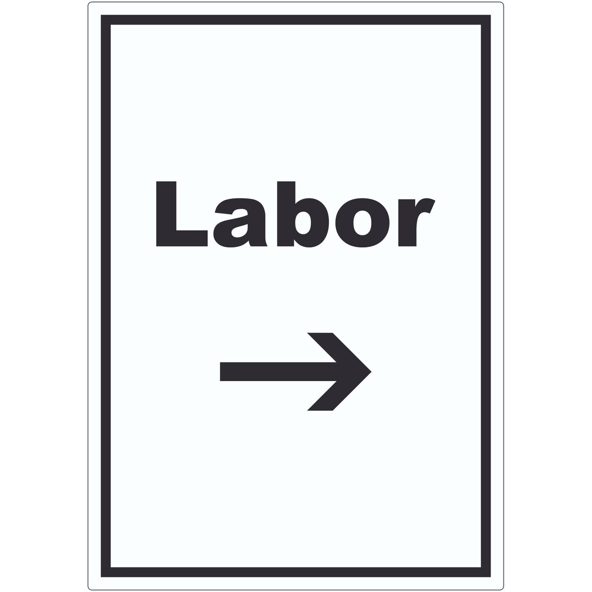 Labor Aufkleber mit Text und Richtungspfeil rechts untersuchen forschen hochkant A2 (420x594mm)