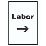 thumbnail of Labor Aufkleber mit Text und Richtungspfeil rechts untersuchen forschen hochkant A2 (420x594mm)