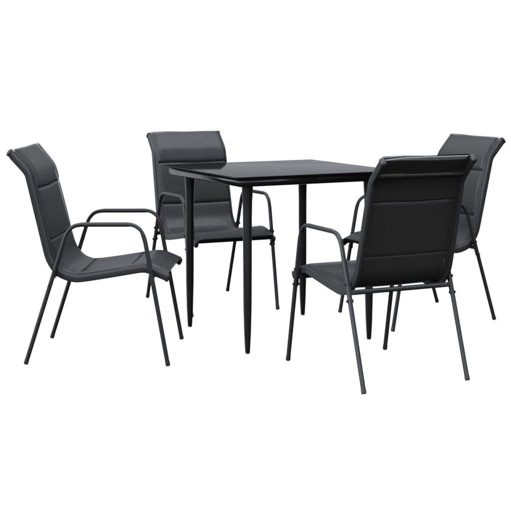 Juego de comedor para jardín 5 piezas acero y textilene negro