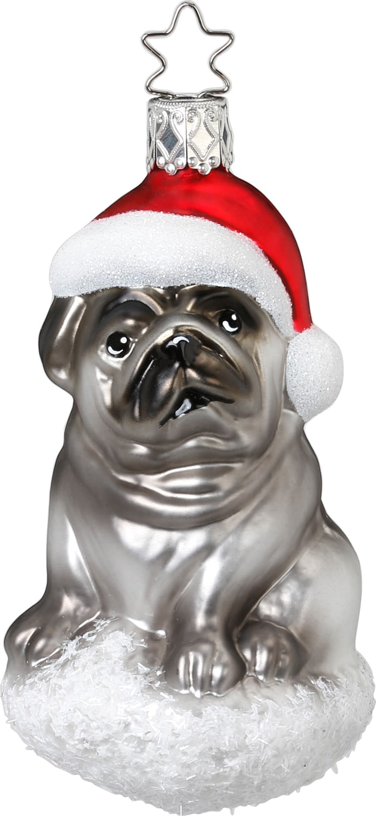 Christbaumschmuck Mops Glas 10,5 cm grau