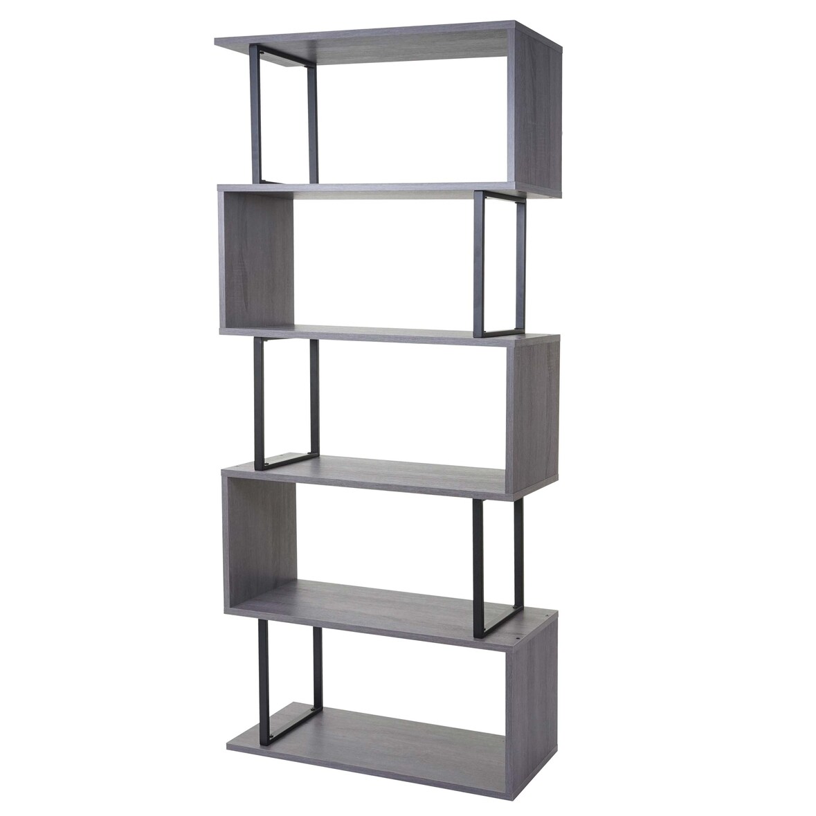 Bücherregal | HxBxT 183x80x30cm | Standregal Wohnregal | 3D-Struktur 5 Ebenen | Grau | Metall Schwarz